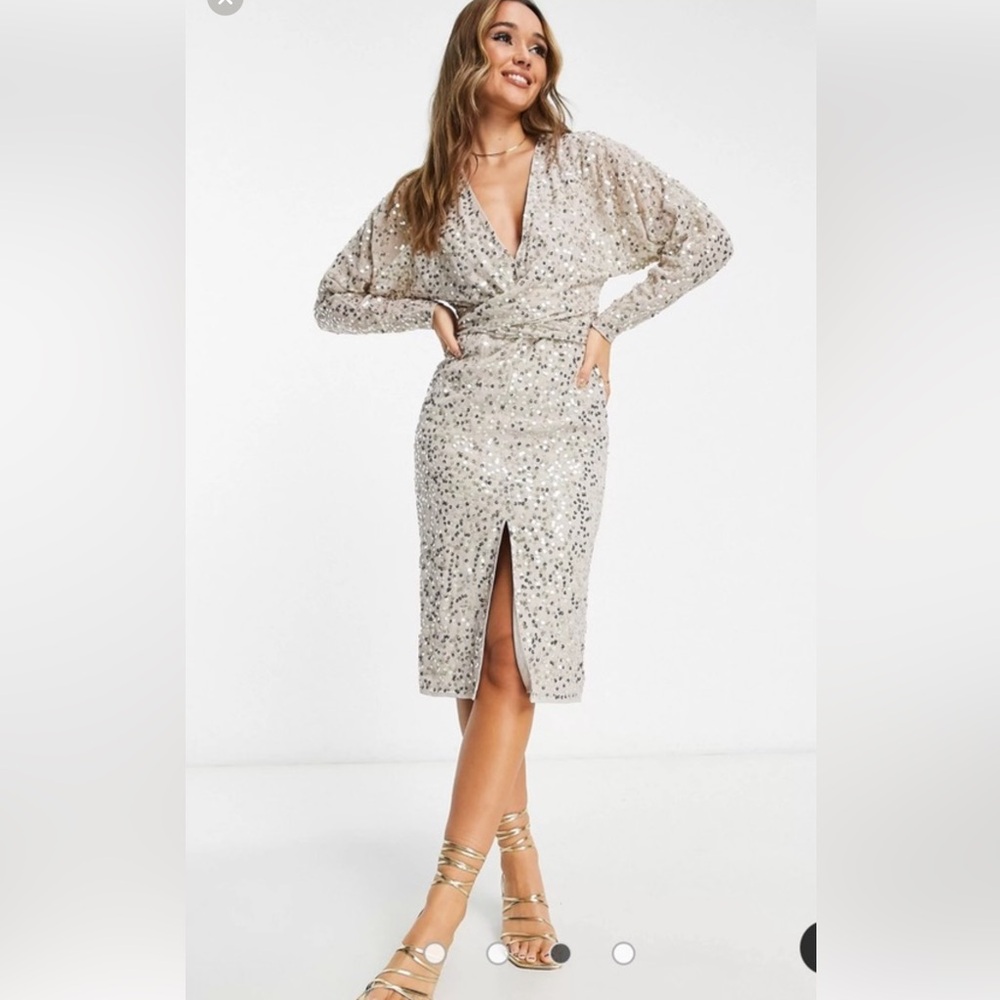 ASOS Plunge Neckline Sequin Midi Dress